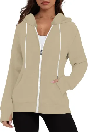 Womens Zip Up Hoodie Cropped Sweatshirts Thumb Hole Fleece Jackets Cropped Comfort Fall Loose Outfits Loose Outfits