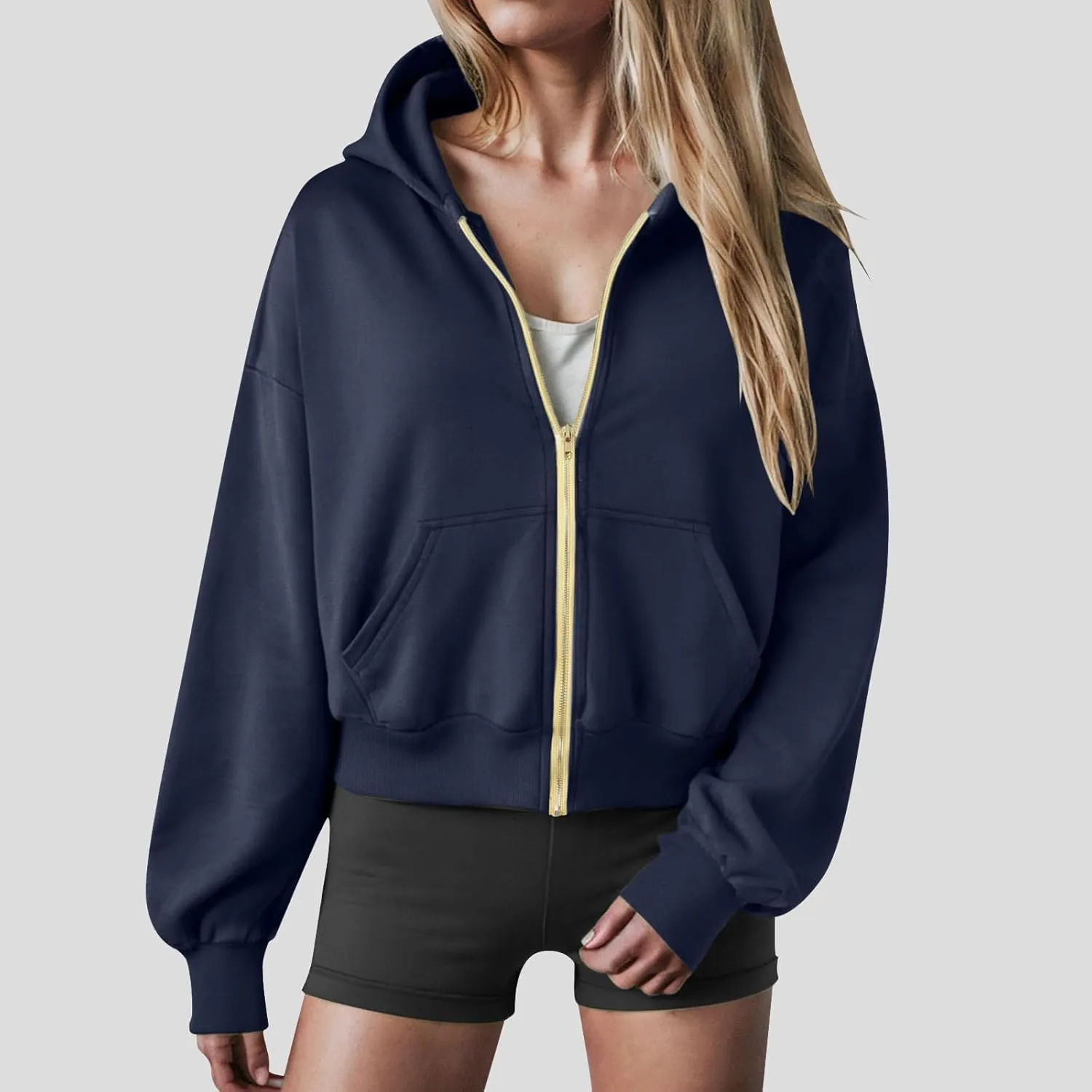 Womens Zip Up Hoodies Cropped Long Sleeve Sweatshirt Fleece Y2k Hooded Jacket 2024 Trendy Fall Winter Clothes