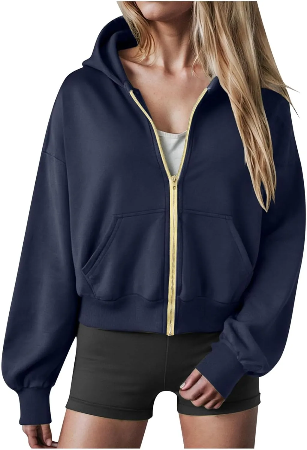 Womens Zip Up Hoodies Cropped Long Sleeve Sweatshirt Fleece Y2k Hooded Jacket 2024 Trendy Fall Winter Clothes