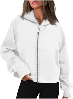 Womens Zip Up Hoodies Cropped Sweatshirts Fleece Pullover Casual Hooded Sweatshirt Fall Outfits Y2k Winter Tops 2024