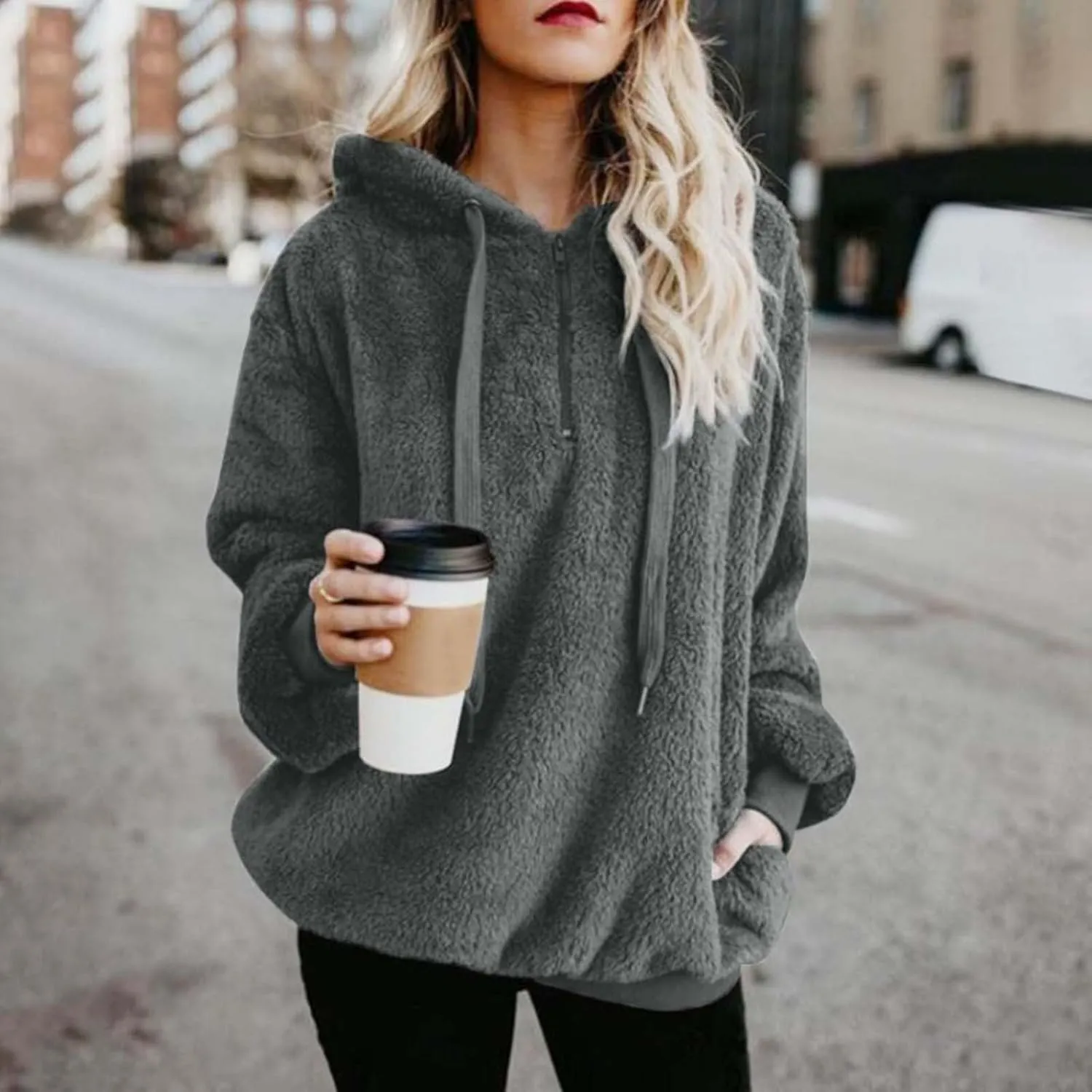 Womens Zip up Hoodies Fleece Scrub Jacket with Hood Y2k Oversized Sweatshirts Casual Winter Coats for Teen Girls