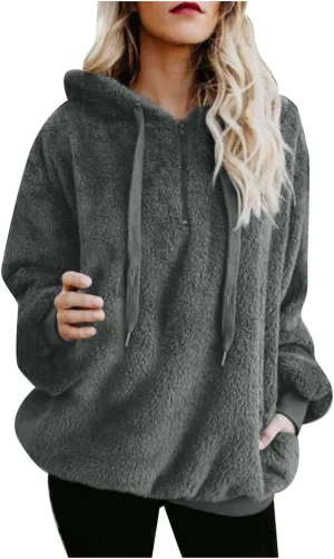Womens Zip up Hoodies Fleece Scrub Jacket with Hood Y2k Oversized Sweatshirts Casual Winter Coats for Teen Girls