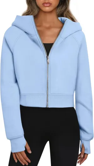 Womens Zip Up Hoodies Jackets Cropped Sweatshirts Fleece Fall Outfits Casual Comfy Y2k Tops Winter Clothes 2024