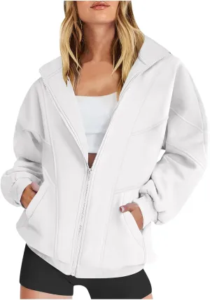 Womens Zip Up Hoodies Oversized Fleece Sweatshirts Jackets With Pockets 2024 Y2k Fashion Winter Fall Casual Outfits