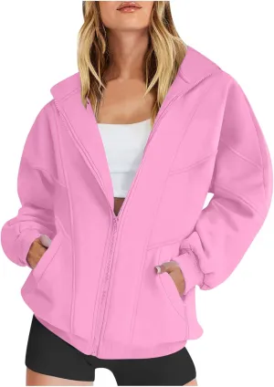 Womens Zip Up Hoodies Oversized Fleece Sweatshirts Jackets With Pockets 2024 Y2k Fashion Winter Fall Casual Outfits