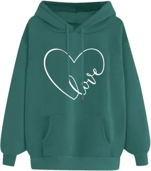 Womens Zip Up Hoodies,Teen Girl Heart Shape Sweater Long Sleeve Hoodies Valentine's Day Drawstring Pullover Tops