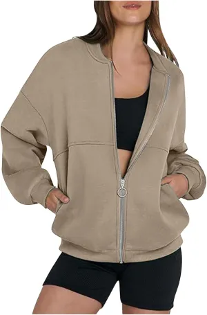 Women's Zip Up Sweatshirt Casual Long Sleeve Cropped Hoodies Fall Jacket 2024 Fashion Fleece Comfy Gym Pullover Tops