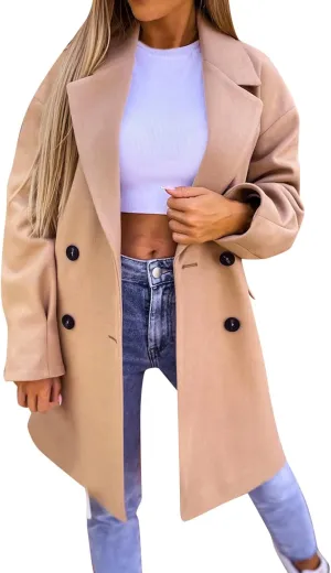 XUETON Women's Double Breasted Long Trench Coat Windproof Classic Lapel Belted Winter Wool Blend Warm Coat Overcoat with