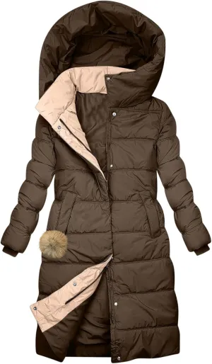 XUNRYAN Womens Puffer Jackets Winter Warm Down Coat Long Quilted Lightweight Jackets Anorak Parka Outerwear Faux-Fur Pom Deco