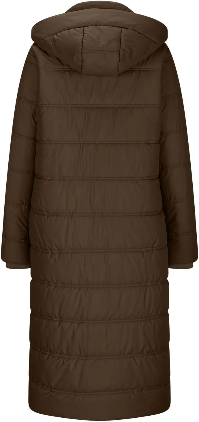 XUNRYAN Womens Puffer Jackets Winter Warm Down Coat Long Quilted Lightweight Jackets Anorak Parka Outerwear Faux-Fur Pom Deco