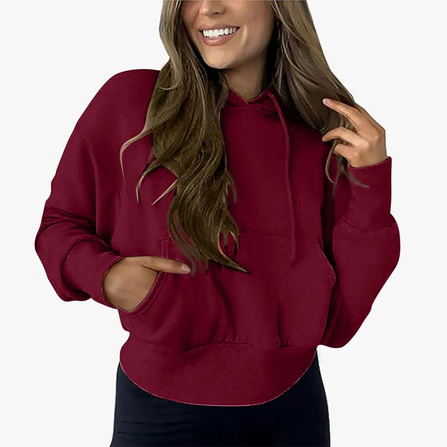 Y2k Sweatshirts for Women,Cropped Pullover Hoodies for Teen Girl,Casual Long Sleeve Hooded Sweatshirt with Pocket