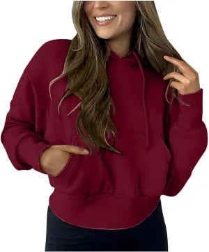 Y2k Sweatshirts for Women,Cropped Pullover Hoodies for Teen Girl,Casual Long Sleeve Hooded Sweatshirt with Pocket