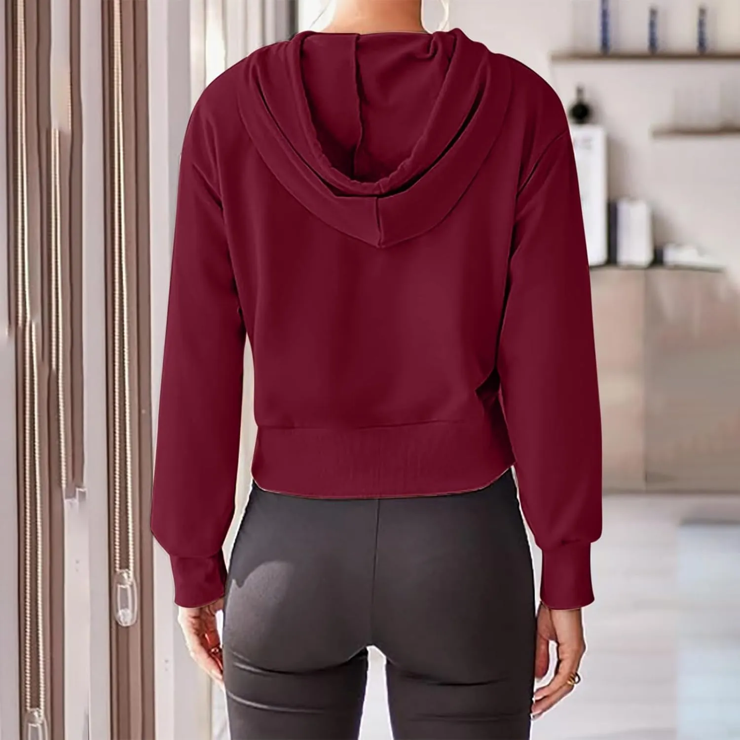 Y2k Sweatshirts for Women,Cropped Pullover Hoodies for Teen Girl,Casual Long Sleeve Hooded Sweatshirt with Pocket