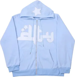 Y2K Women Men Graphic Hoodies Oversized Zip Up Jackets Vintage Harajuku Punk Print Full Zipper Hooded Sweatshirts