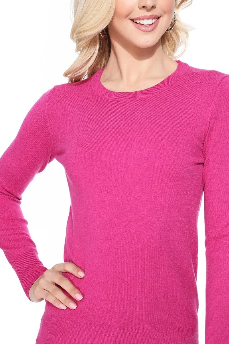 YEMAK Women's Knit Sweater Pullover – Long Sleeve Crewneck Basic Classic Casual Knitted Soft Lightweight T-Shirt Top
