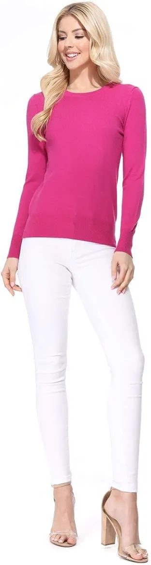 YEMAK Women's Knit Sweater Pullover – Long Sleeve Crewneck Basic Classic Casual Knitted Soft Lightweight T-Shirt Top