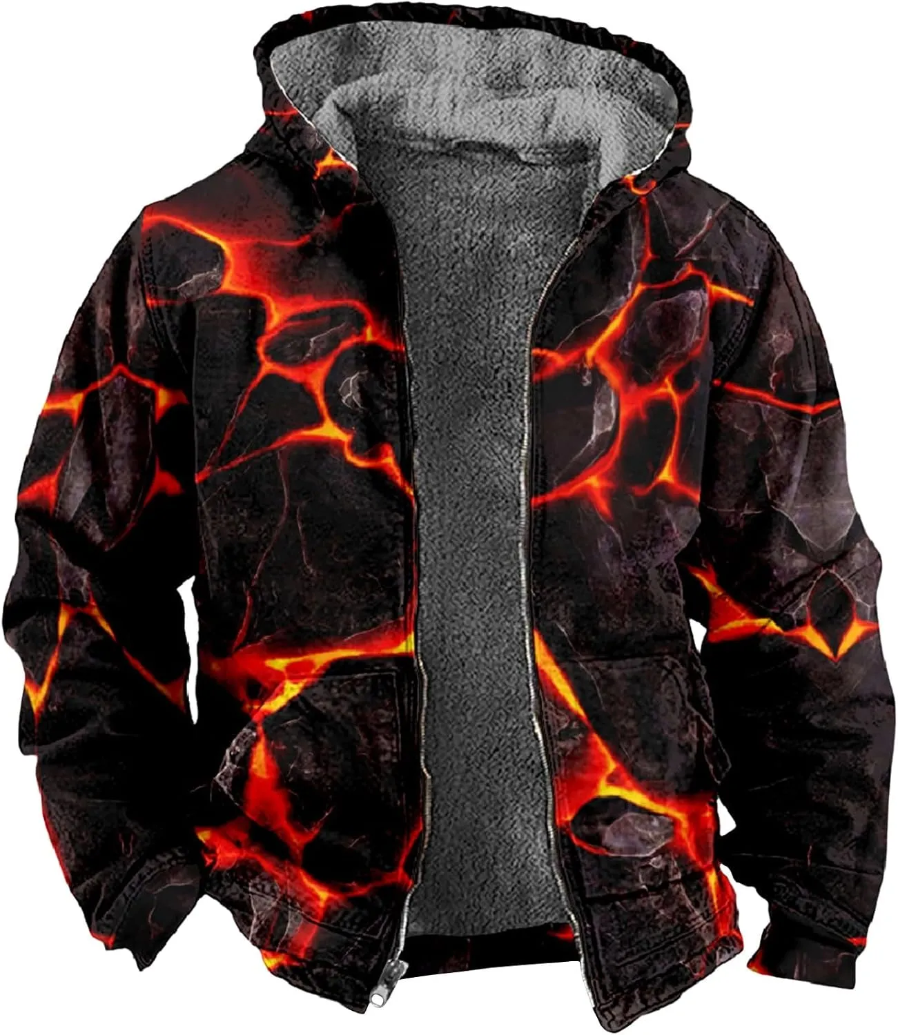 Ymosrh Men's Novelty Jacket Fleece Lined Sweatershirts Jackets Long Sleeve Printed Zip Up Winter Hoodie Coats Jacket