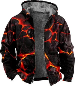 Ymosrh Men's Novelty Jacket Fleece Lined Sweatershirts Jackets Long Sleeve Printed Zip Up Winter Hoodie Coats Jacket