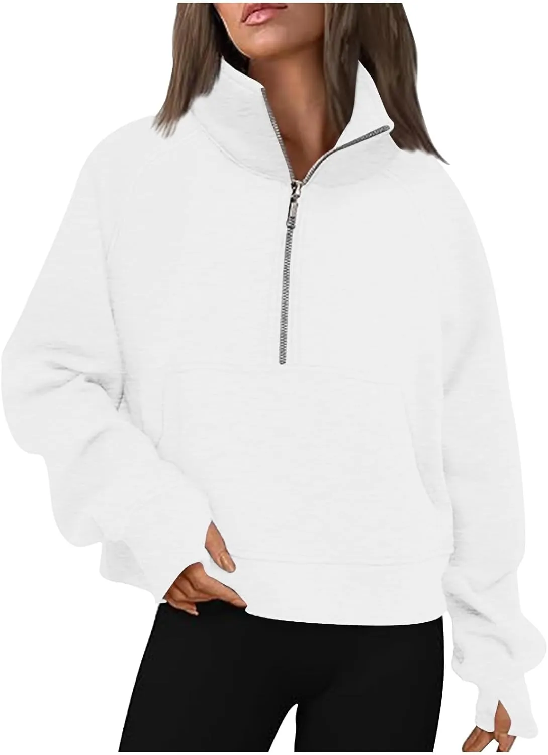 YRAETENM Sweatshirt for Women Oversized Cropped Half Zip Fleece Pullover Comfy Long Sleeve Athletic Fall Tops with Thumb Hole
