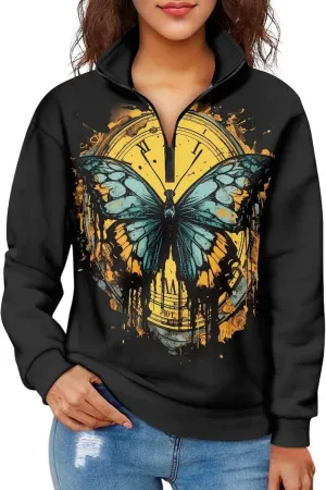 Ystardream Oversized Quarter Zip Sweatshirt Women Half Zip Hoodies Loose Fit