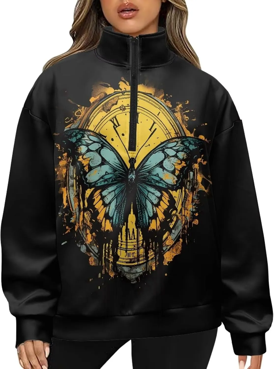 Ystardream Oversized Quarter Zip Sweatshirt Women Half Zip Hoodies Loose Fit