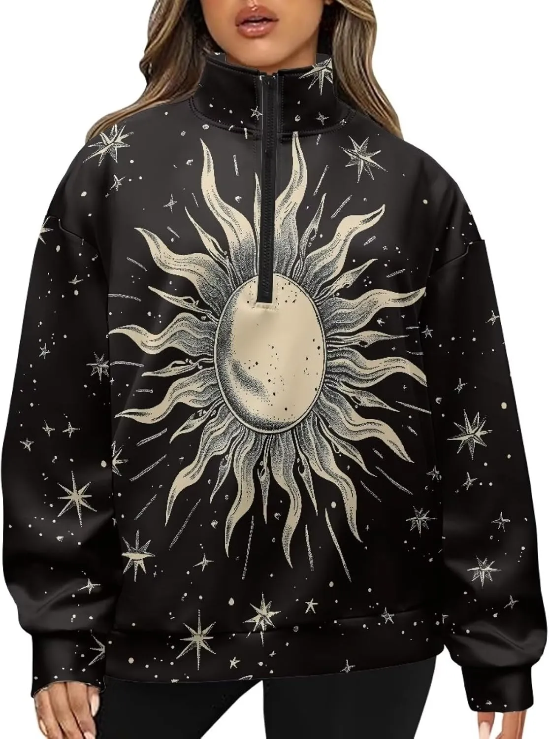 Ystardream Oversized Quarter Zip Sweatshirt Women Half Zip Hoodies S-3XL