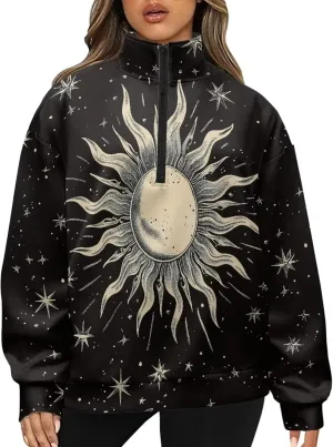 Ystardream Oversized Quarter Zip Sweatshirt Women Half Zip Hoodies S-3XL