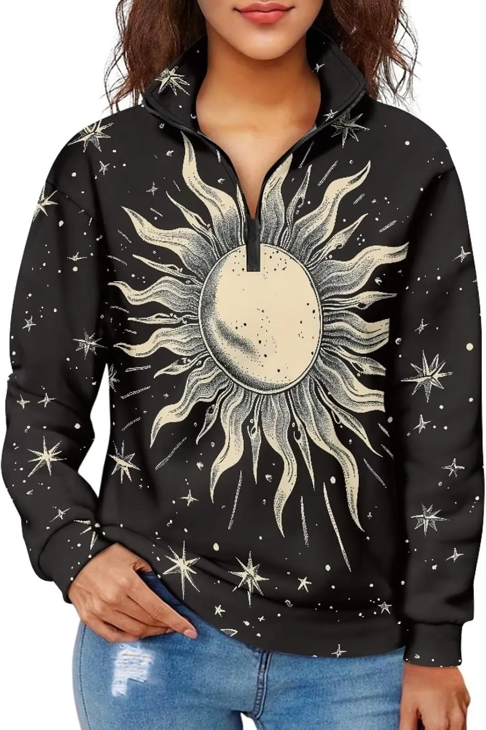 Ystardream Oversized Quarter Zip Sweatshirt Women Half Zip Hoodies S-3XL