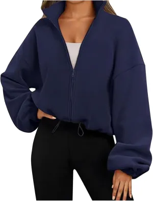 Zip Up Hoodie Women Oversized Sweatshirt Fleece Cropped Jacket Trendy Fleece Jacket Fashion Clothes 2024