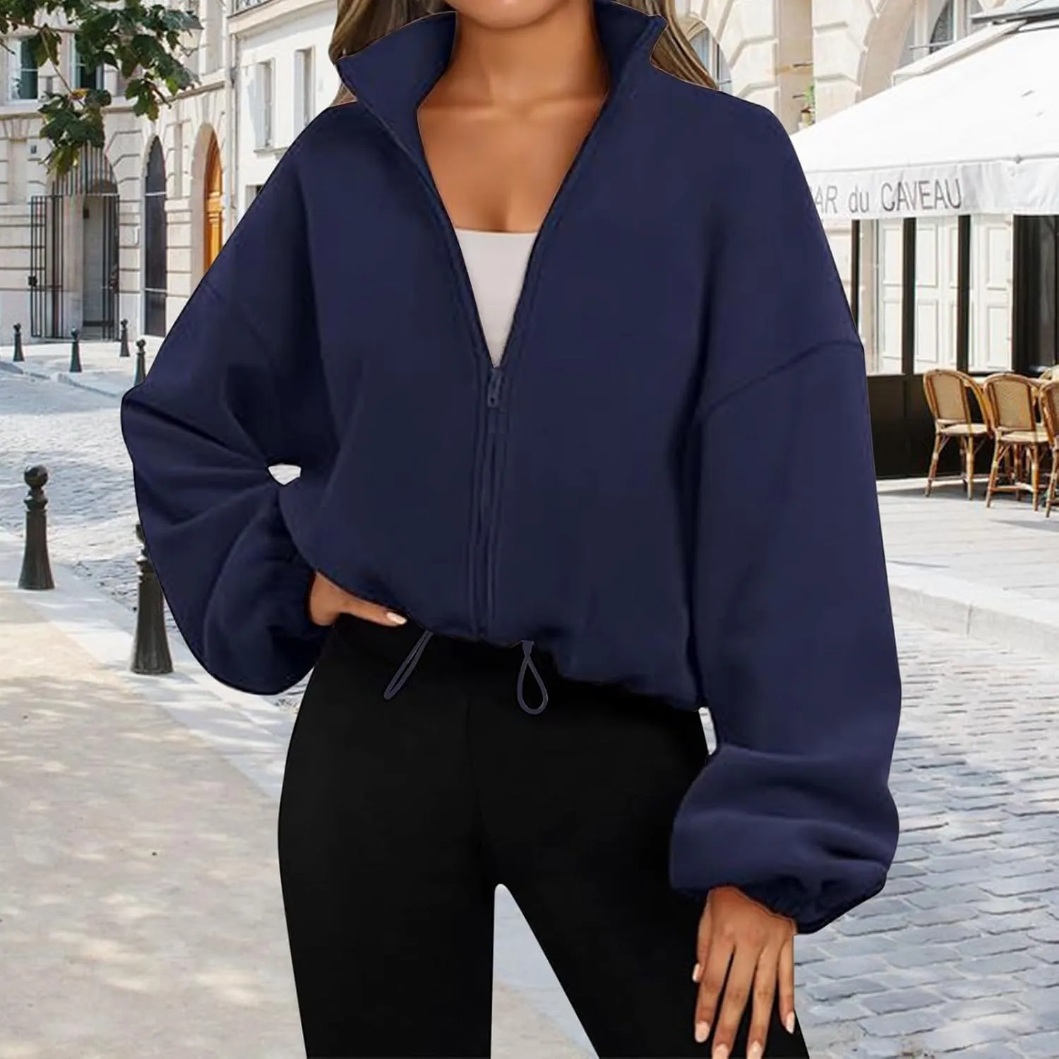 Zip Up Hoodie Women Oversized Sweatshirt Fleece Cropped Jacket Trendy Fleece Jacket Fashion Clothes 2024
