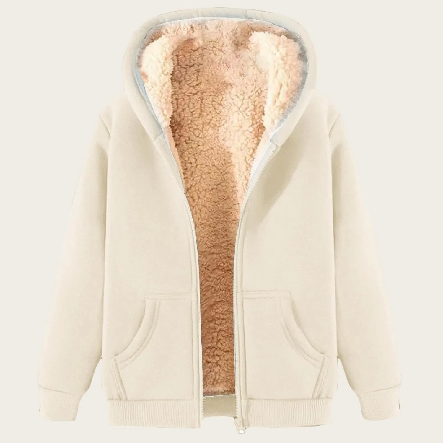 Zip Up Hoodies for Men Sherpa Fleece Lined Jackets Casual Oversized Sweatshirts Thick Warm Hooded Coat with Pockets