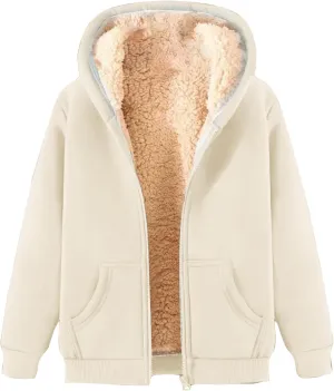 Zip Up Hoodies for Men Sherpa Fleece Lined Jackets Casual Oversized Sweatshirts Thick Warm Hooded Coat with Pockets