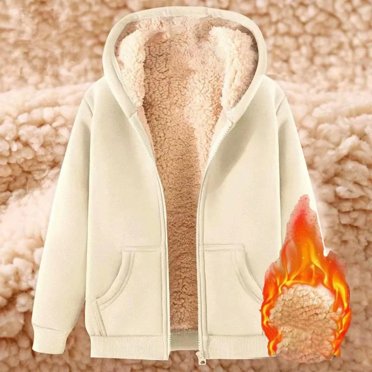 Zip Up Hoodies for Men Sherpa Fleece Lined Jackets Casual Oversized Sweatshirts Thick Warm Hooded Coat with Pockets
