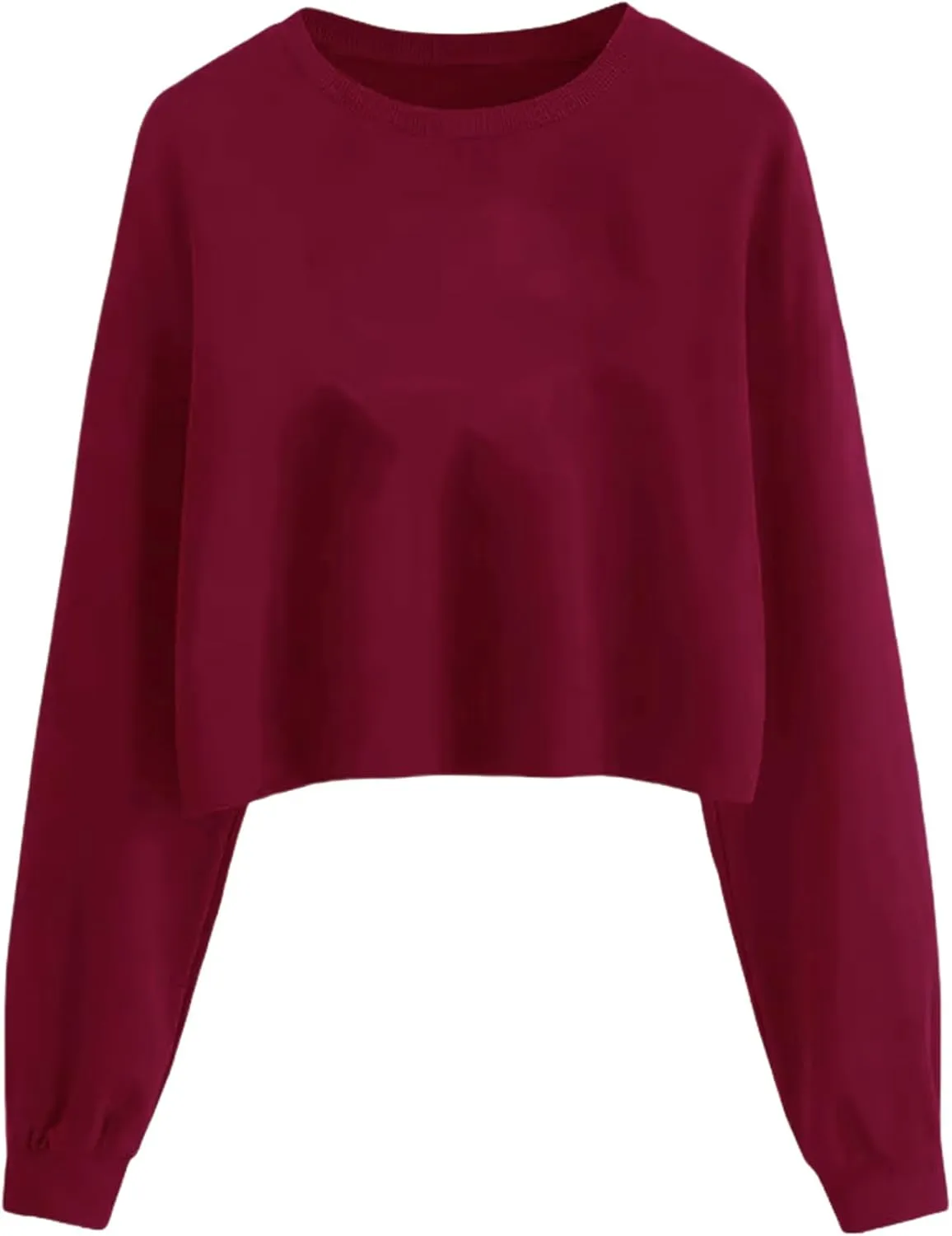 ZWRXW Women's Cropped Sweatshirt Crew Neck Long Sleeve Fleece Pullover Casual Loose Fit Solid Blouses Fall Fashion Tops
