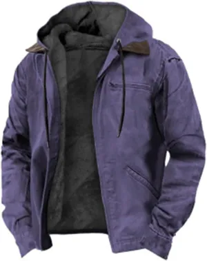 ZYXTIM Work Jackets for Men Lined Sherpa Winter Coat Oversize Fleece Thermal Full Zipper Hoodies Trucker Vintage Cargo Jacket